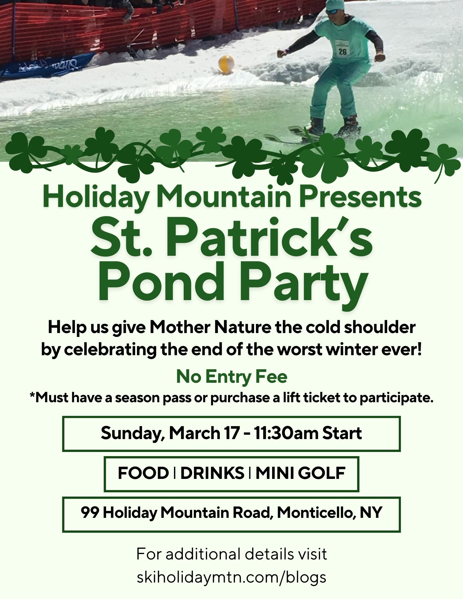 Dive into the Fun St. Patrick's Pond Party at Holiday Mountain Ski